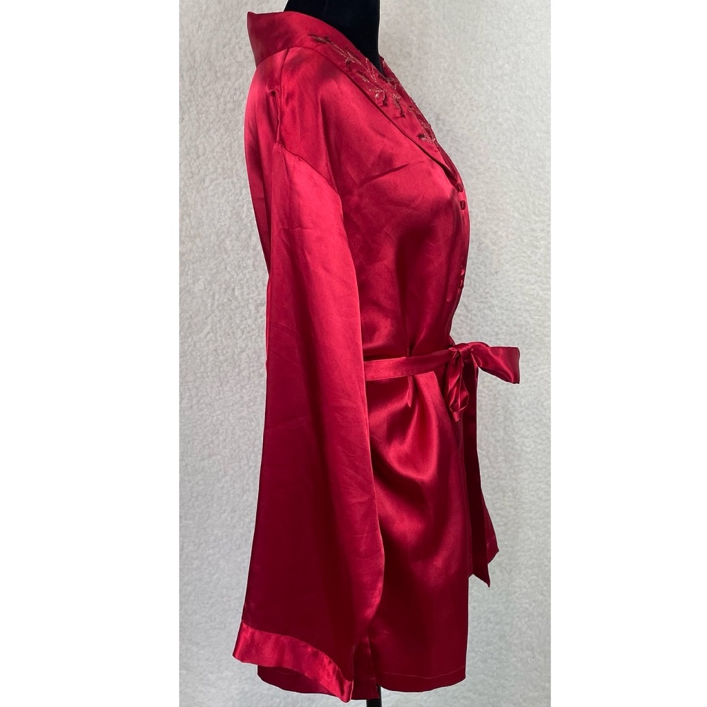 (VTG) PRIVATE LUXURIES • 3-Piece Red Satin Embroidered Pajama Set, L - Picture 8 of 16